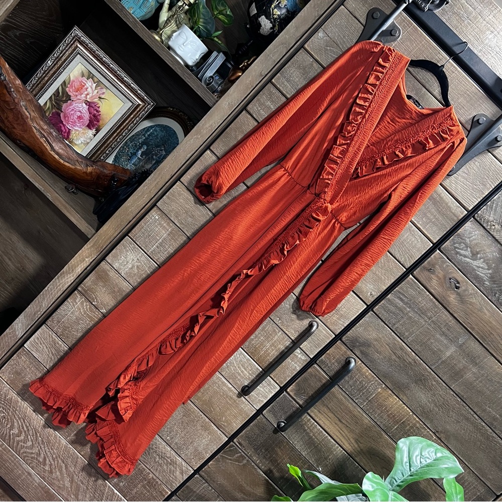 Simplee Frill Trim Belted Wrap Hem Dress